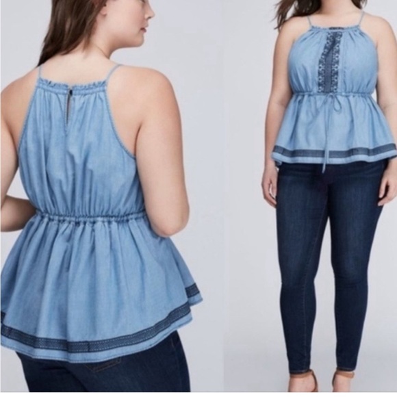Lane Bryant Tops - Lane Bryant Sleeveless Peplum Blue Drawstring Camisole Top Plus Size 20
